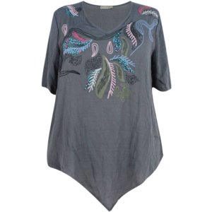 Mørkegrå Gozzip bluse m. print/broderi