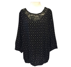 Sort bluse m. hvidt print - OneMore