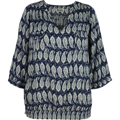 Deluca bluse m. blad print (Blå) Deluca bluse m. blad print (Blå)