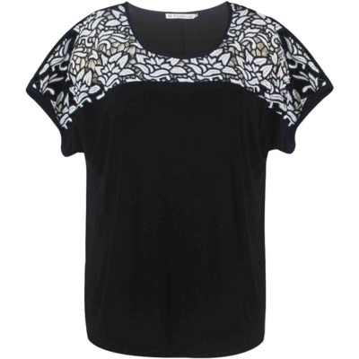 Sort Studio bluse med blonder (K/Æ) Sort Studio bluse med blonder (K/Æ)