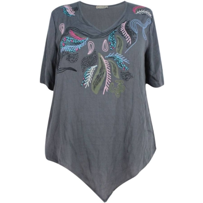 Mørkegrå Gozzip bluse m. print/broderi Mørkegrå Gozzip bluse m. print/broderi