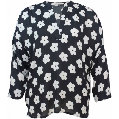 Sort Studio bluse m. hvidt blomster print