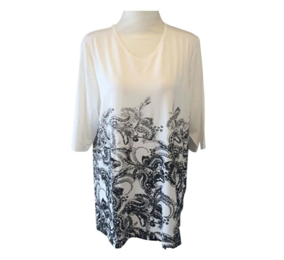 Off White printet T-shirt m. 3/4 ærmer Off White printet T-shirt m. 3/4 ærmer