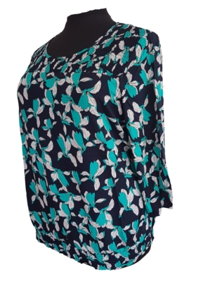 Turkis/Navyblå bluse m. 3/4 lange ærmer - Studio Turkis/Navyblå bluse m. 3/4 lange ærmer - Studio