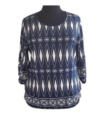 Navyblå bluse m. hvidt print - OneMore Navyblå bluse m. hvidt print - OneMore