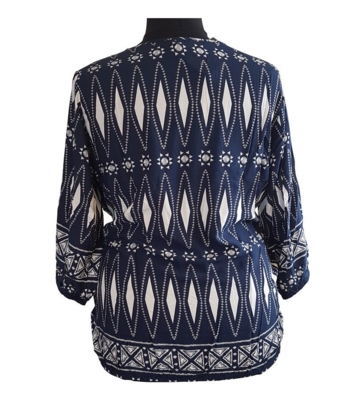 Navyblå bluse m. hvidt print - OneMore Navyblå bluse m. hvidt print - OneMore