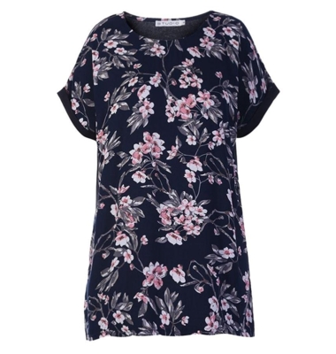 Navyblå bluse m. blomster print - Studio Navyblå bluse m. blomster print - Studio