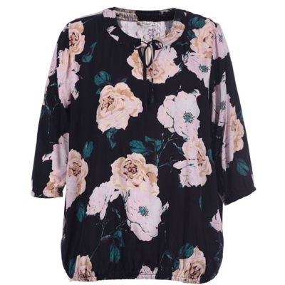 Elegant sort bluse m. blomsterprint - Gozzip Elegant sort bluse m. blomsterprint - Gozzip