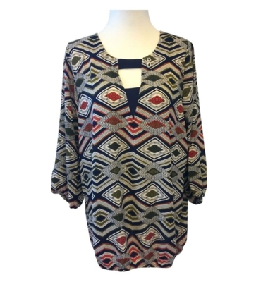 Mangefarvet bluse m. grafisk print - OneMore Mangefarvet bluse m. grafisk print - OneMore