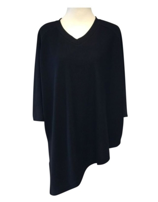 Sort asymmetrisk bluse m. 3/4 ærmer (let ribbet) - Handberg Sort asymmetrisk bluse m. 3/4 ærmer (let ribbet) - Handberg